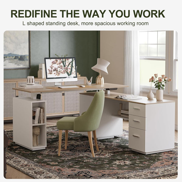 Height Adjustable L Shaped Electric Standing Desk With Storage - ShipItFurniture