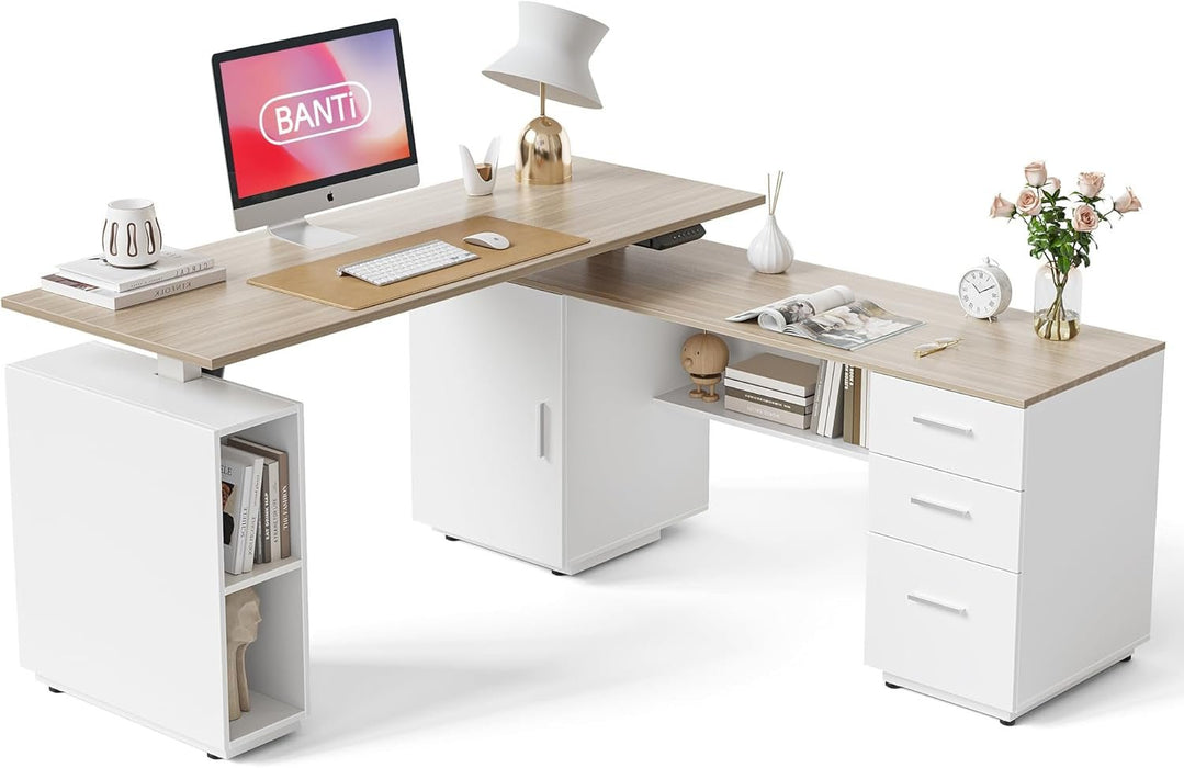 Height Adjustable L Shaped Electric Standing Desk With Storage - ShipItFurniture