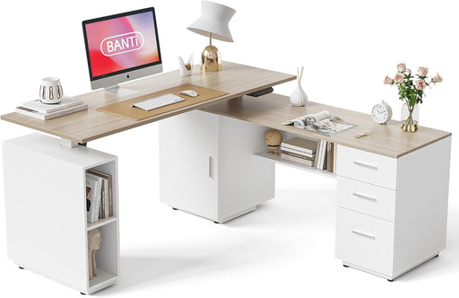 Height Adjustable L Shaped Electric Standing Desk With Storage - ShipItFurniture
