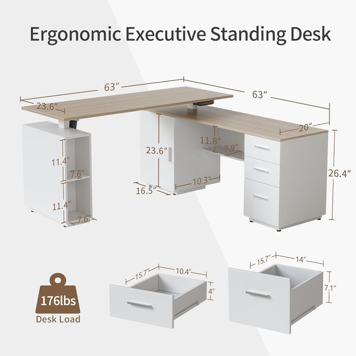 Height Adjustable L Shaped Electric Standing Desk With Storage - ShipItFurniture
