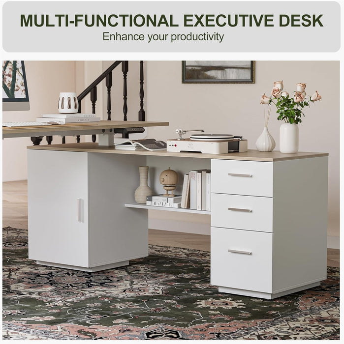 Height Adjustable L Shaped Electric Standing Desk With Storage - ShipItFurniture