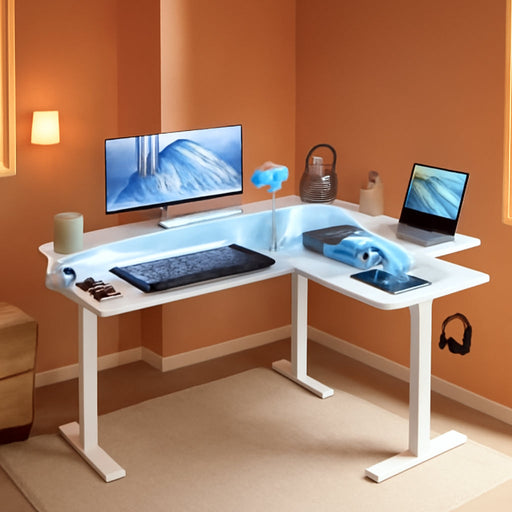 Height Adjustable L Shaped Standing Desk with Power Outlets - ShipItFurniture