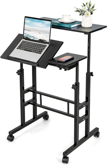 Height Adjustable Mobile Desk with Tilting Top and Wheels - ShipItFurniture