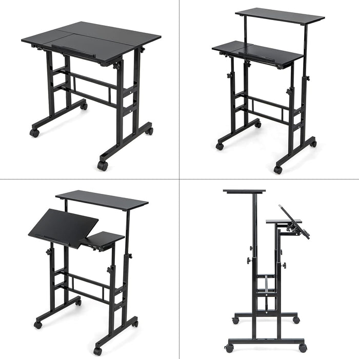 Height Adjustable Mobile Desk with Tilting Top and Wheels - ShipItFurniture