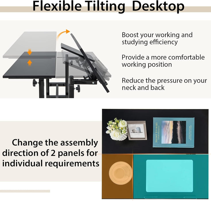 Height Adjustable Mobile Desk with Tilting Top and Wheels - ShipItFurniture