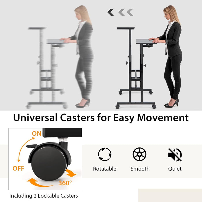 Height Adjustable Mobile Desk with Tilting Top and Wheels - ShipItFurniture