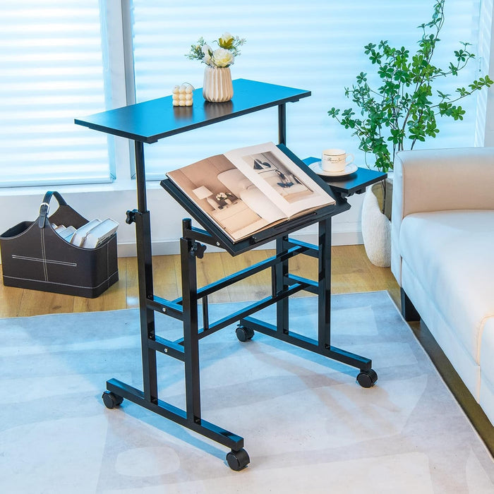 Height Adjustable Mobile Desk with Tilting Top and Wheels - ShipItFurniture