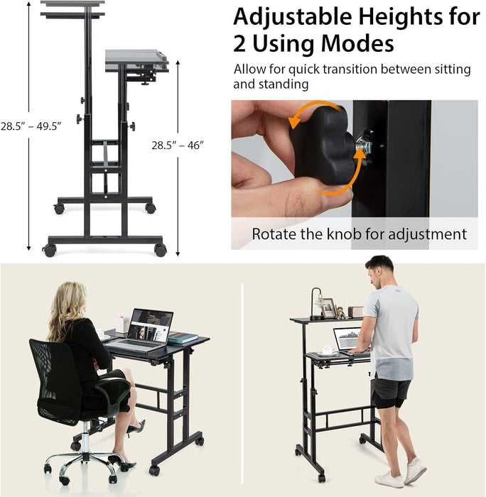Height Adjustable Mobile Desk with Tilting Top and Wheels - ShipItFurniture