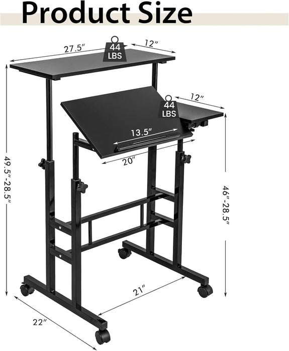 Height Adjustable Mobile Desk with Tilting Top and Wheels - ShipItFurniture