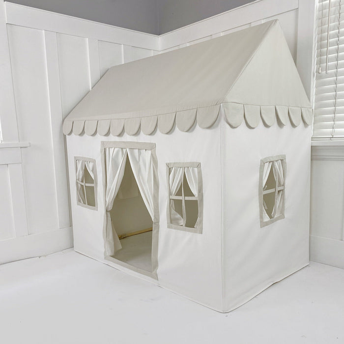 Kids Indoor Playhouse | Greige | Warm Gray and White Soft Cotton Canvas | Canvas Carry Bag | Exceptional Quality