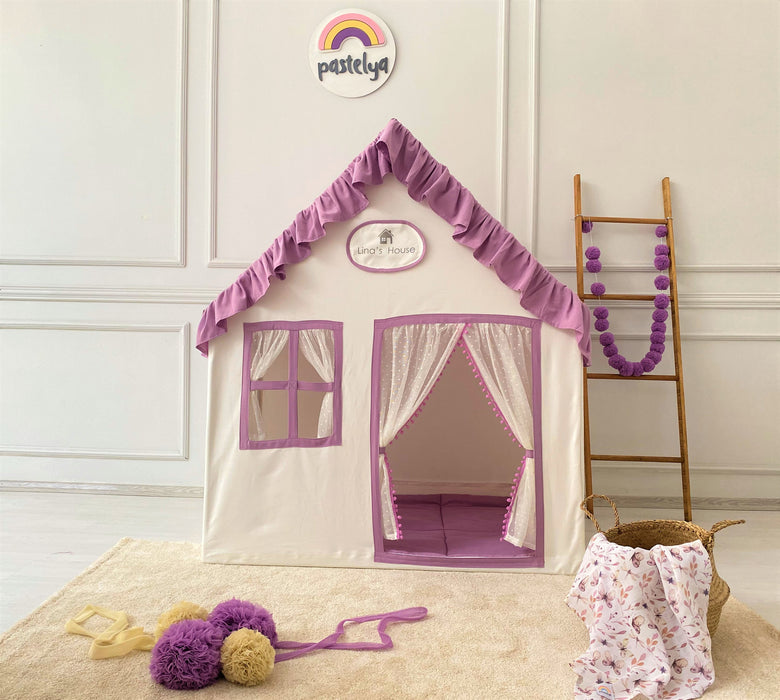 Play Tent with Mat, Customised Kids Playhouse, Easy to Wash, Indoor and Outdoor Play Castle Kids Tent for Girls