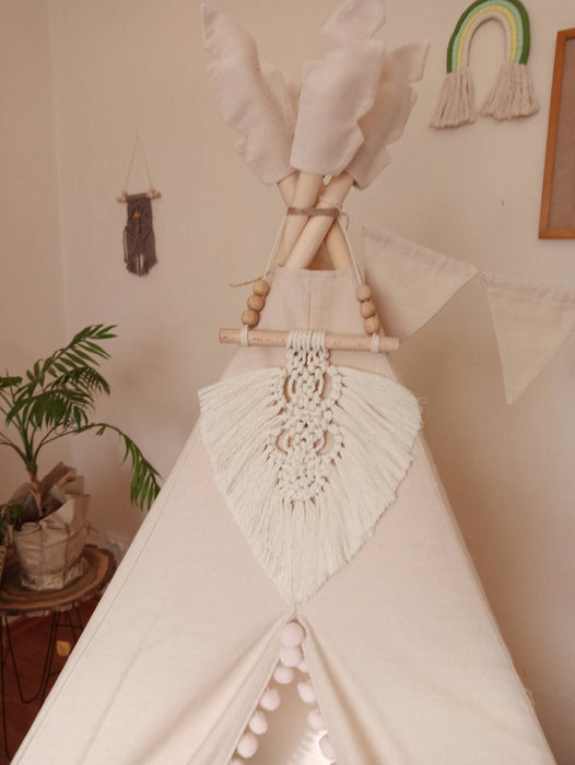 Teepee for Kid Boho Style Gift Idea for the First Birthday Girl Playtent Playhouse Macrame Panel Toddler Child Tipi Baby Tent Indoor Nursery