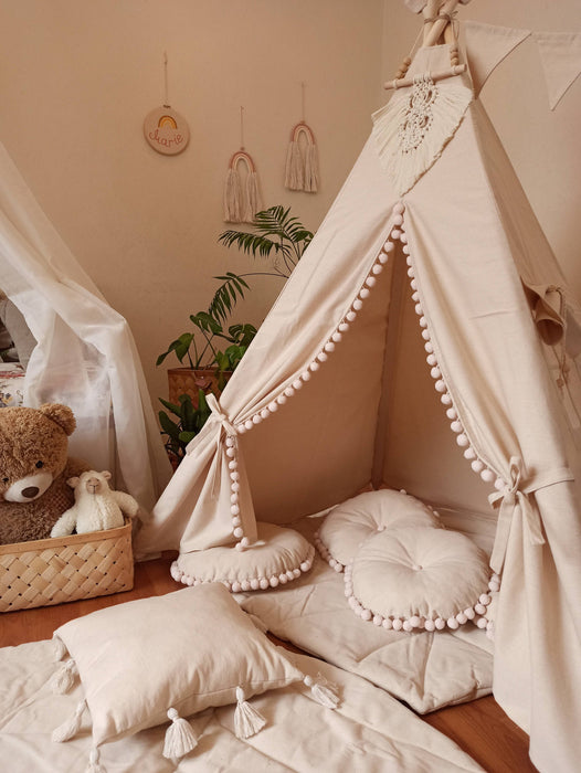 Teepee for Kid Boho Style Gift Idea for the First Birthday Girl Playtent Playhouse Macrame Panel Toddler Child Tipi Baby Tent Indoor Nursery