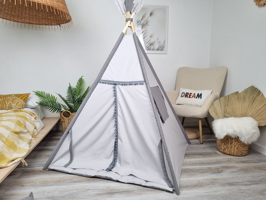 Teepee Tent for Kids | Gray Neutral Teepee Playhouse | Indoor Wigwam Playzone for Boys & Girls | Cozy Kids Playhouse