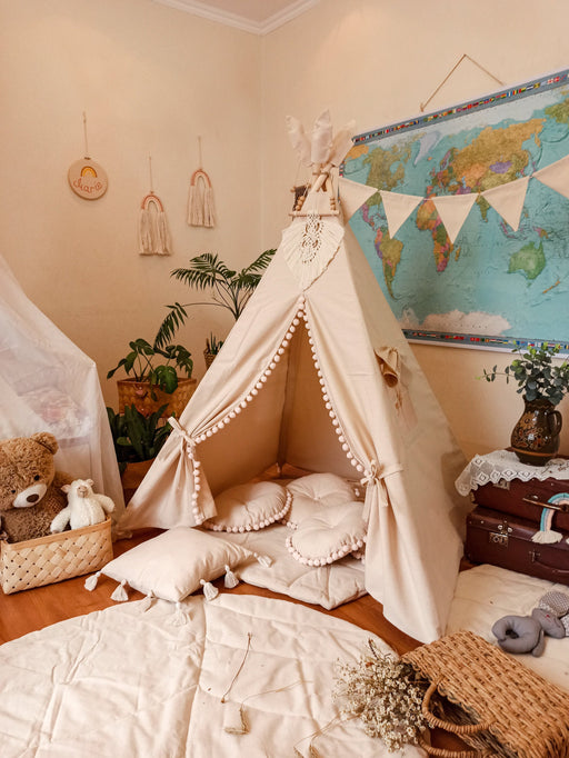 Teepee for Kid Boho Style Gift Idea for the First Birthday Girl Playtent Playhouse Macrame Panel Toddler Child Tipi Baby Tent Indoor Nursery