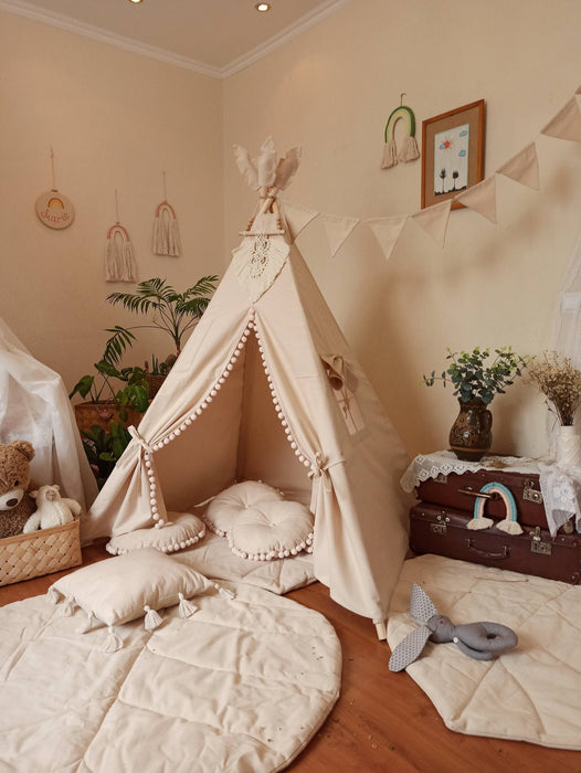 Teepee for Kid Boho Style Gift Idea for the First Birthday Girl Playtent Playhouse Macrame Panel Toddler Child Tipi Baby Tent Indoor Nursery