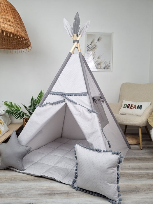 Teepee Tent for Kids | Gray Neutral Teepee Playhouse | Indoor Wigwam Playzone for Boys & Girls | Cozy Kids Playhouse