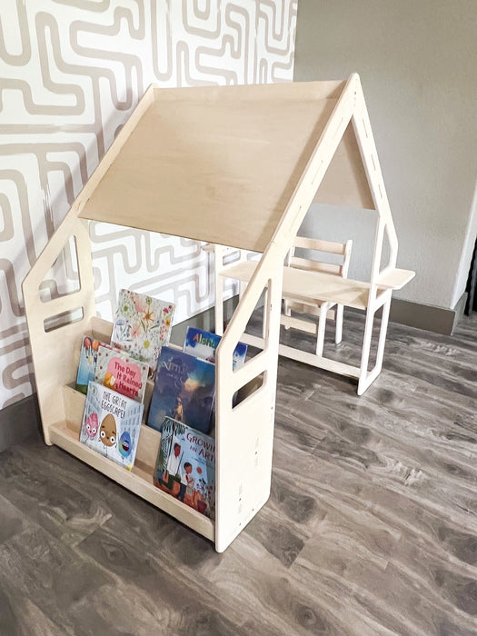 WALLY- Montessori Bookshelf / Kids Desk / Playhouse Combo- Montessori Shelf- Toddler Furniture- Indoor Play Tent - Kids Hideout- Playground!