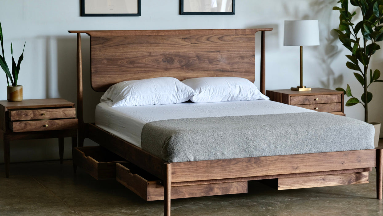 White Oak Platform Bed in Mid Century Modern Eames Styling / Storage Platform Bed All Solid Hardwood / Handmade in Pacific Northwest