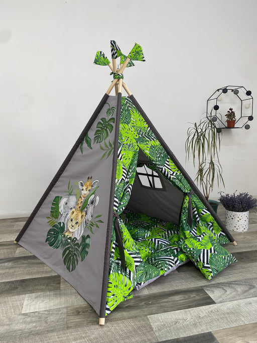 Safari Animals Cotton Indoor Playhouse, Jungle Teepee Tent