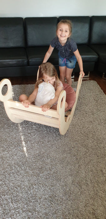 Natural Wood Rocker, Cradle, Bridge, and Playhouse for Kids. Eco-Friendly Product