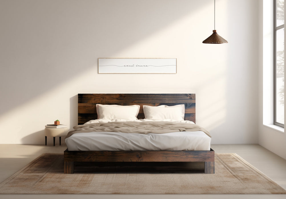 Rampart Bed - Quick Ship - Barnwood Reclaimed Aesthetic - Modern Rustic - Solid Wood - Platform Bed Frame & Headboard - Handmade in USA