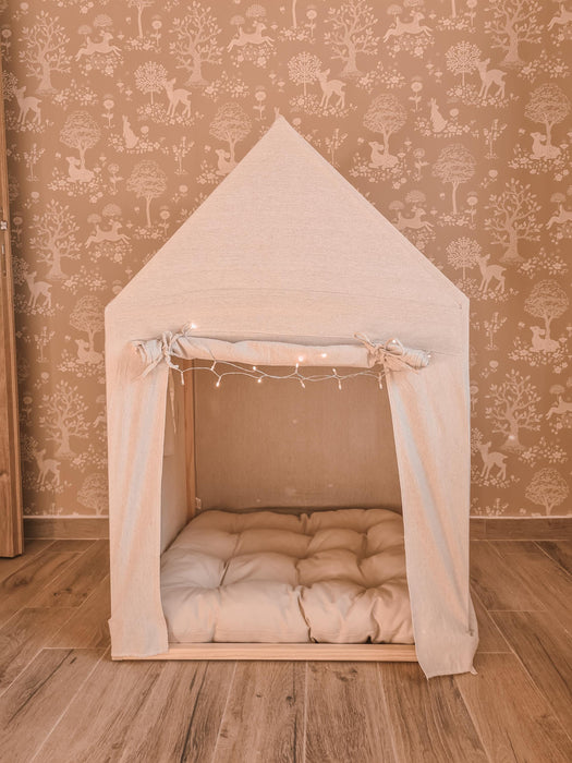 Scandinavian Tent for Kids, Natural Teepee, Play House Teepee, Cotton Playhouse, Pine Hut , Kids Tent, Nordic Playhouse, Floor Cushion