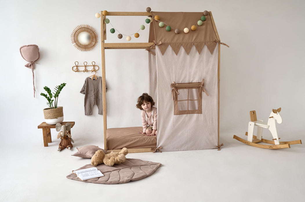 House Bed Canopy, Bed Curtains, Bed Playhouse, House Bed Cover, Montessory Bed Tent, Playroom Decor, Nursery Decor