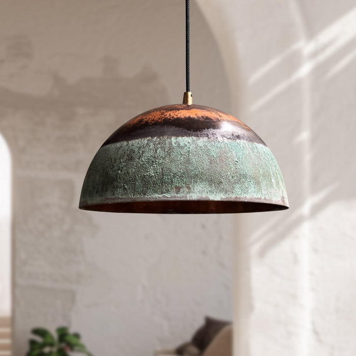 Handmade Green Patina Copper Pendant Light, Oxidized Dome Ceiling Light, Solid Rustic Copper Farmhouse Kitchen Island Light Fixture