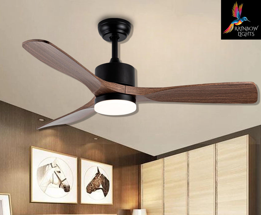 Brown Color Ceiling Fan with a Diameter of 48" | Rustic Ceiling Fan with Cage | Ceiling Fan with Wooden Blades | Ceiling Fan with Light