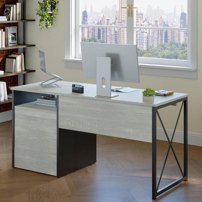 Industrial Office Desk with Storage Drawers and Keyboard Tray - ShipItFurniture