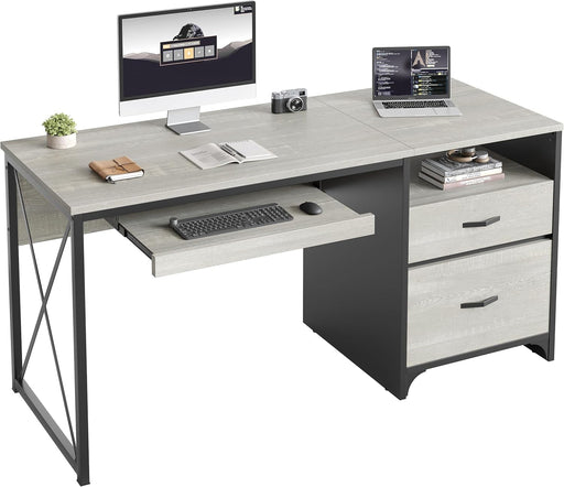 Industrial Office Desk with Storage Drawers and Keyboard Tray - ShipItFurniture