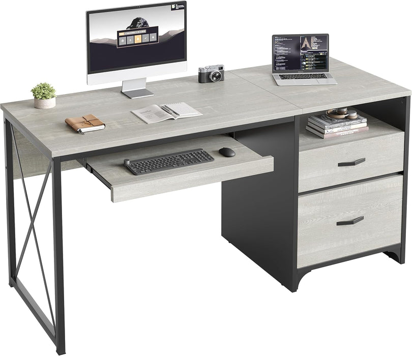 Industrial Office Desk with Storage Drawers and Keyboard Tray - ShipItFurniture
