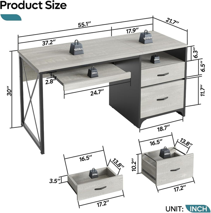 Industrial Office Desk with Storage Drawers and Keyboard Tray - ShipItFurniture