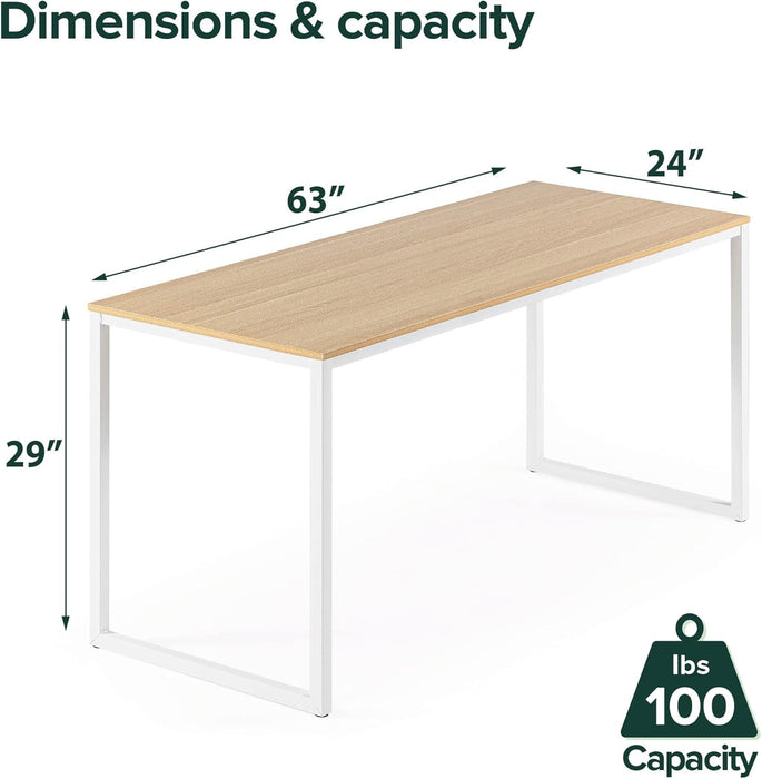 Jennifer 63 Inch White Frame Desk, Computer Workstation, Office Desk, Easy Assembly, Natural - ShipItFurniture