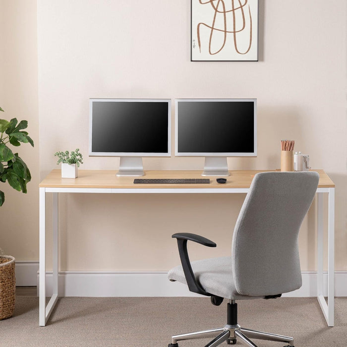 Jennifer 63 Inch White Frame Desk, Computer Workstation, Office Desk, Easy Assembly, Natural - ShipItFurniture