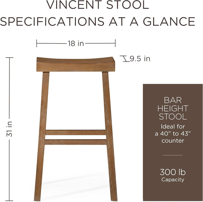 Kitchen Bar Stool, Modern Farmhouse Wood Barstool, Kitchen Island Chairs, Pub Bar Height Stools for Kitchen, Wide Comfortable Seat Backless Bar Stools, Vincent 31 Inch, Antiqued Brown - ShipItFurniture