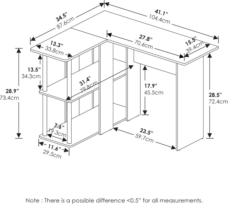 L Shape Desk with Bookshelf for Space Efficiency - ShipItFurniture