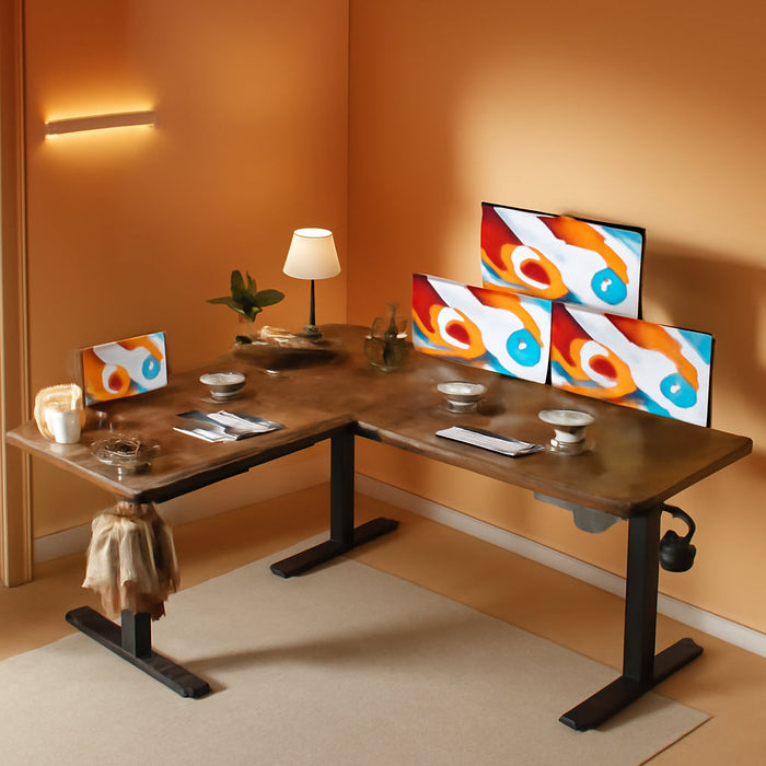 L Shaped Adjustable Standing Desk with Charging Station - ShipItFurniture