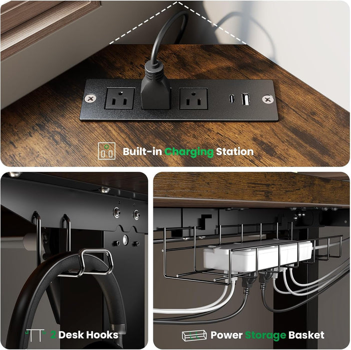 L Shaped Adjustable Standing Desk with Charging Station - ShipItFurniture