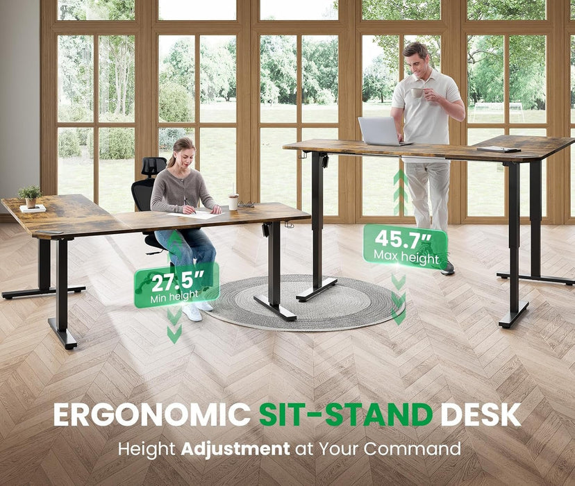 L Shaped Adjustable Standing Desk with Charging Station - ShipItFurniture