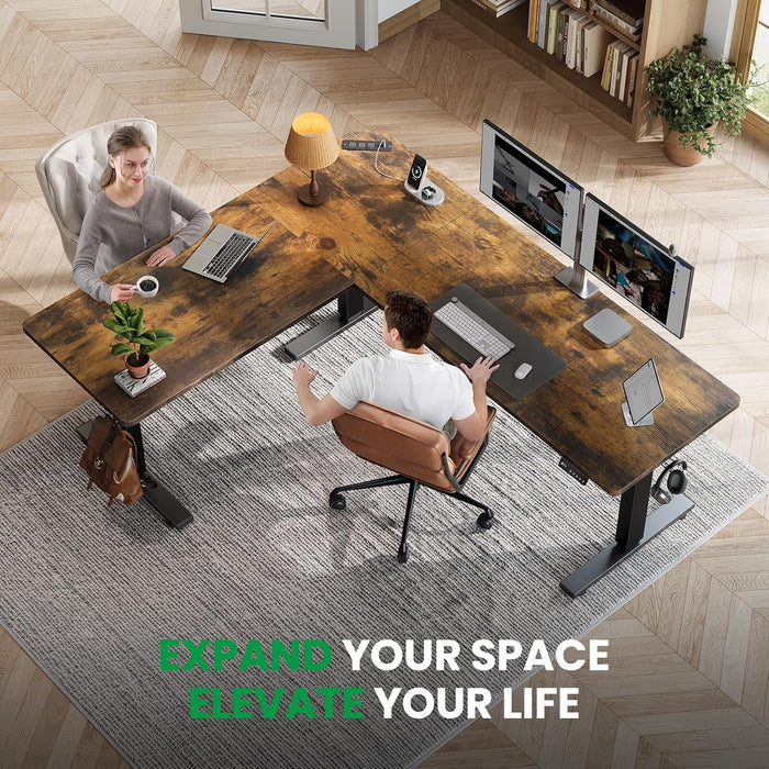 L Shaped Adjustable Standing Desk with Charging Station - ShipItFurniture