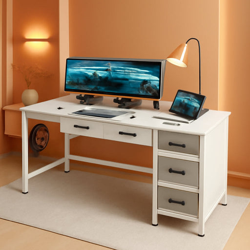 L Shaped Computer Desk with Drawers and Power Outlets - ShipItFurniture