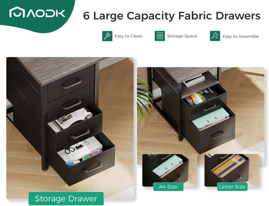 L Shaped Computer Desk with File Cabinet and LED Light - ShipItFurniture