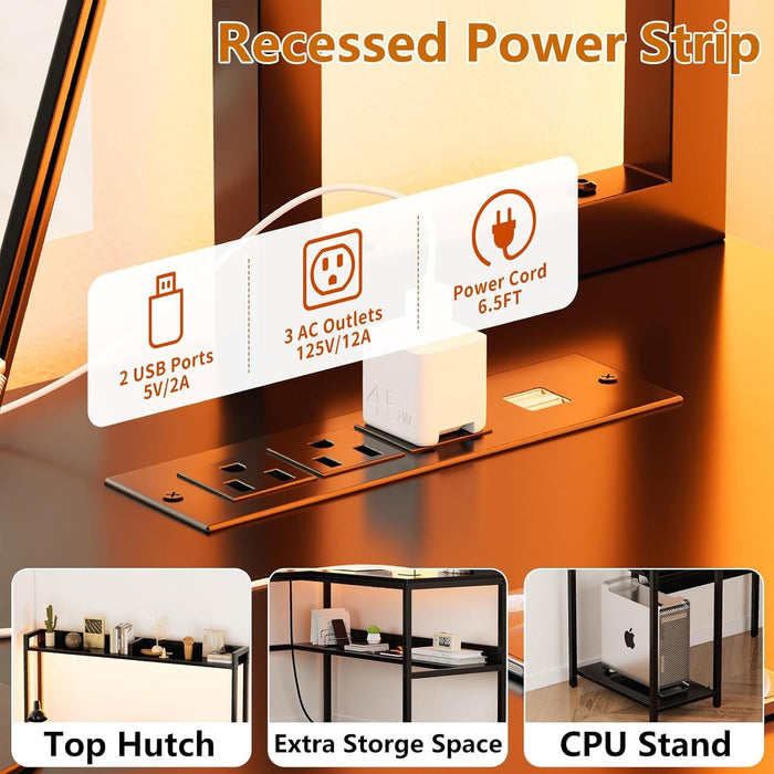 L Shaped Computer Desk with LED Lights and Storage - ShipItFurniture