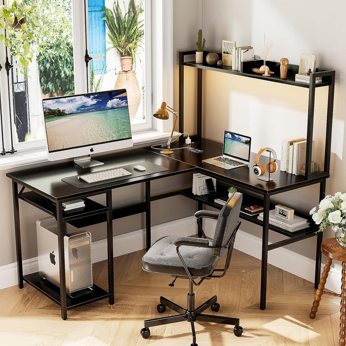 L Shaped Computer Desk with LED Lights and Storage - ShipItFurniture