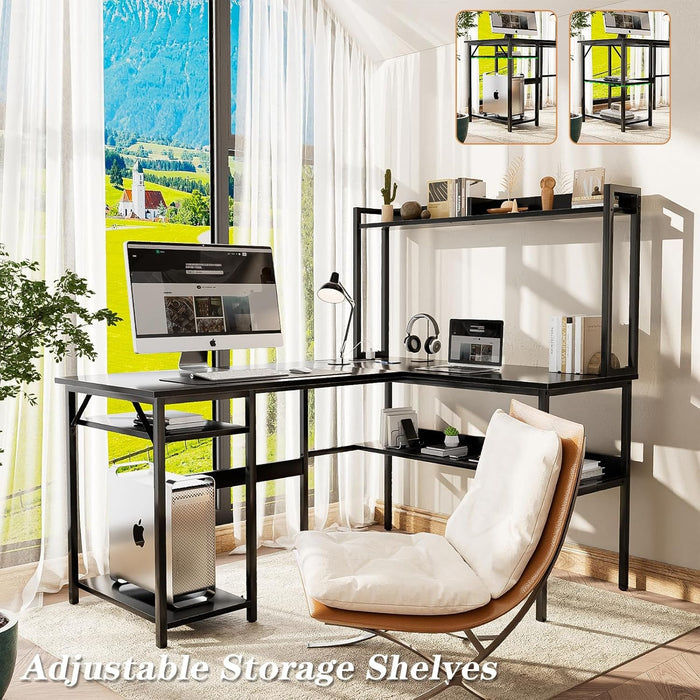 L Shaped Computer Desk with LED Lights and Storage - ShipItFurniture