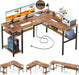 L Shaped Computer Desk with Magic Power Outlets and USB Charging Ports, Sturdy Reversible Corner Desk with Storage Shelves, Modern Work Desk for Home Office, Easy to Assemble, Rustic Brown - ShipItFurniture