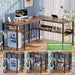 L Shaped Computer Desk with Magic Power Outlets and USB Charging Ports, Sturdy Reversible Corner Desk with Storage Shelves, Modern Work Desk for Home Office, Easy to Assemble, Rustic Brown - ShipItFurniture