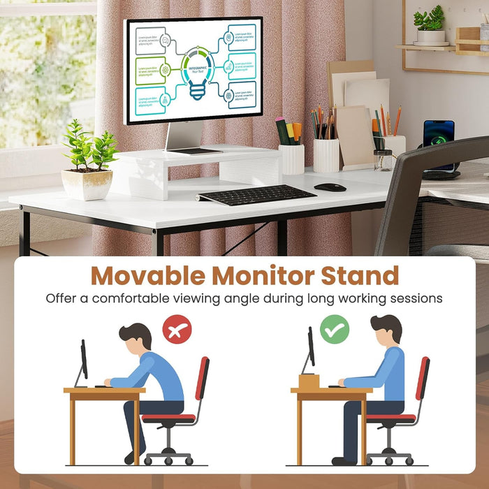L - Shaped Computer Desk with Power Outlets, 95” Long 2 - Person Desk with Monitor Shelf, Modern Corner Desk Gaming Table with USB Ports for Home Office - ShipItFurniture